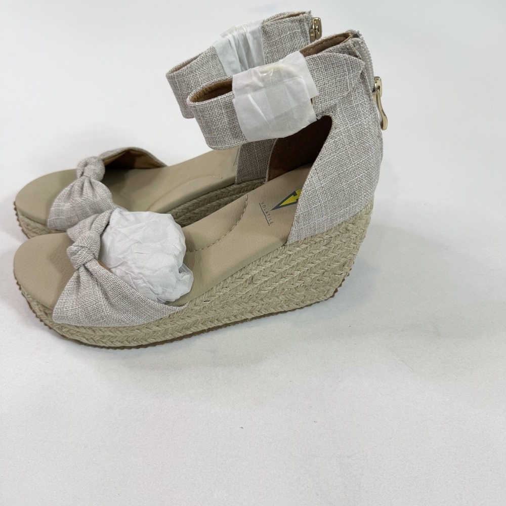 Volatile Mirasol Wedge Shoes Womens Size 8 Beige Espadrille Platform Ankle Strap - Picture 3 of 10